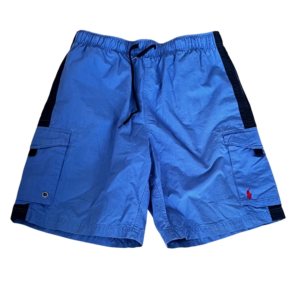 Polo Sport Ralph Lauren Mens Blue Cargo Swim Trunks Size M Preppy Resort Coastal